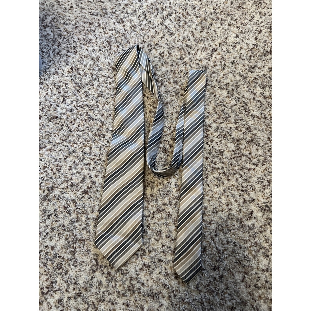 ARMANI COLLEZIONI New Beige Brown Striped‎ Silk LUXURY Tie ITALY 58"Length